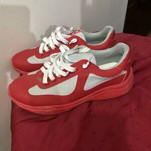 Prada Red and White Men's Sneakers